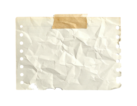 Crumpled lined paper torn from a spiral notebook, taped to the top - Powered by Adobe
