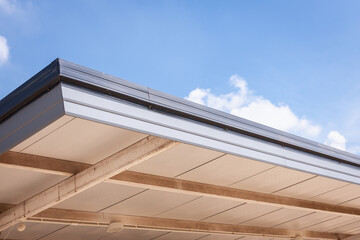 Modern architectural roof design urban setting exterior view contemporary style minimalist aesthetic