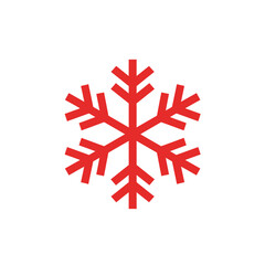 A vibrant red snowflake graphic isolated against a clean white background, showing symmetry.
