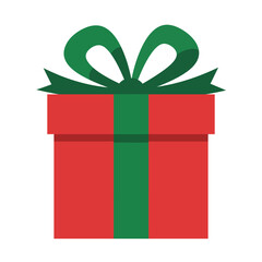 A vibrant red gift box tied with a green ribbon bow, isolated on white.