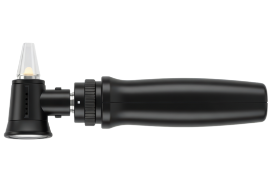 Professional diagnostic otoscope medical instrument with light isolated on a transparent background