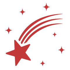 A stylized red shooting star with a trailing streak and scattered star shapes against a solid black background representing wishes and celestial events