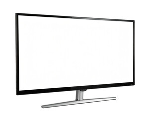 Naklejka premium Isolated view of a large, modern, black flat-screen television against a black background