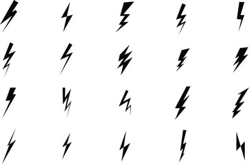 Fototapeta premium a collection of twenty black lightning bolt icons
