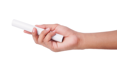 Hand holding a white relay baton, symbolizing teamwork and athletic achievement.