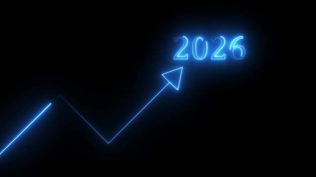 Neon arrow 2026 happy new year 2026 animated text new year neon arrow 2026 4k video animation .
