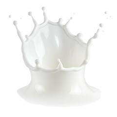A photorealistic image of white liquid forming a crown-shaped splash against a black background