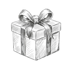 Vector freehand Christmas Giftbox scribble isolated on white background. Texture of writing materials. Handwritten christmases doodles and pencil strokes. Hand drawn gift 