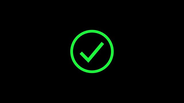 Green Check Mark Inside Circle on Black Background tick symbol