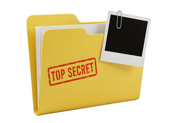 Yellow Folder Marked Top Secret with Photo Attached - A Symbol of Confidential Information