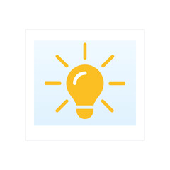 Flat Yellow Lightbulb Symbol in Polaroid-Style Design