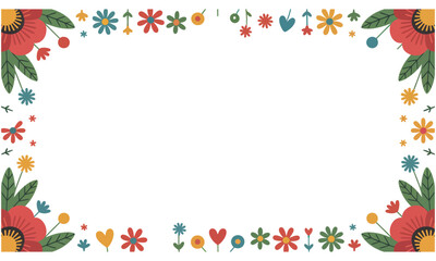 Fototapeta premium Floral decorative frame border with flowers and leaves on white background 