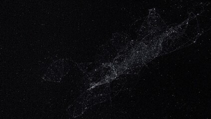 Abstract representation of a network, composed of interconnected lines and dots of varying sizes, creating a complex pattern against a dark, textured background, evoking a sense of connection and...