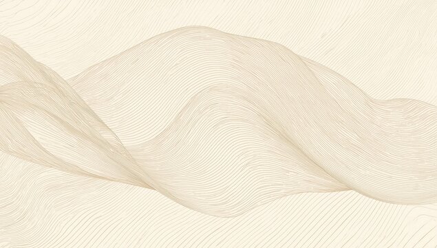 A serene abstract composition showcases flowing lines and subtle textures, evoking a sense of tranquility through its delicate wave-like formation in light beige and cream colors, creating a...
