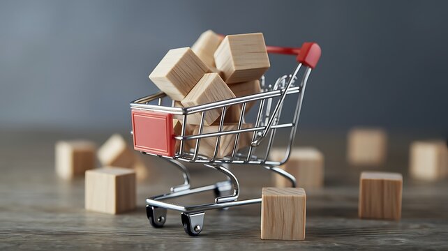 Mini shopping cart full of shipping boxes 