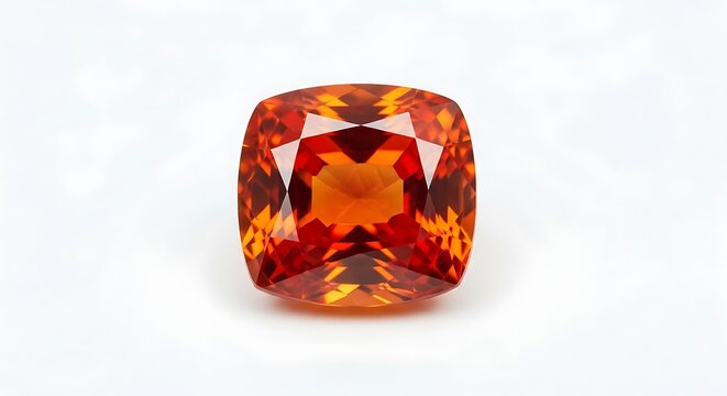 Radiant Orange Gemstone - A Cushion-Cut Spessartine Garnet on White.