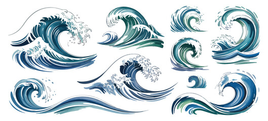 Fototapeta premium Sea waves collection in vector art, perfect for ocean themes and graphic design projects