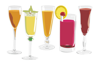 glasses of champagne - Colorful Cocktail and Juice Glasses Illustration
