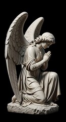 Fototapeta premium Angel Statue in Prayerful Repose - A Symbol of Faith and Serenity.