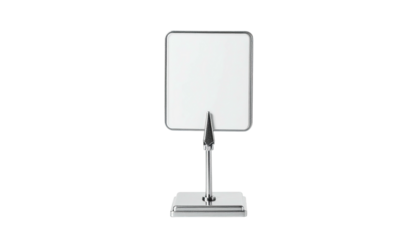 A metal sign holder with a square frame and white blank space, isolated on black