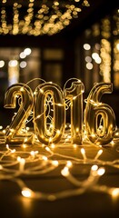 Golden 2016 New Year Celebration with Festive Lights.