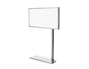 Obraz premium A tall, silver-framed display board, rectangular white panel, standing on a base