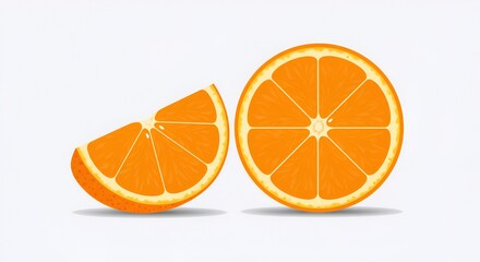 Vibrant orange slices, one half and one wedge, presented on a clean white background.