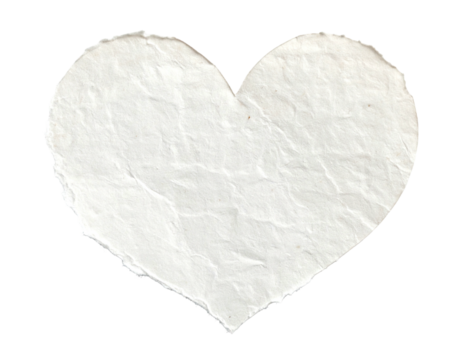 A textured white paper heart, with ragged edges, floats against a black background