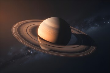 Majestic saturn with its iconic rings illuminated by distant sunlight