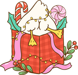 Christmas Silly Goose, Festive Goose Christmas Gift Illustration Catoon Hand Drawn