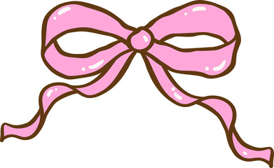 Decorative Christmas Coquette Pink Ribbon Bow Cartoon Hand Drawn Illustration