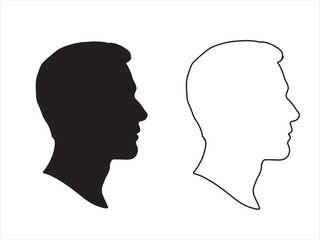Men Head profile silhouette and line art icon.