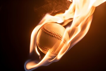Baseball on fire dramatic sports action