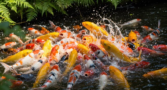 Koi fish feeding frenzy