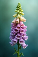 Vibrant  captures a striking foxglove flower, exhibiting a gradient of soft pinks and purples, transitioning to pale yellows and greens at the top, with a natural, blurred background.