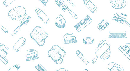 A collection of hand drawn bathroom cleaning tools and accessories.