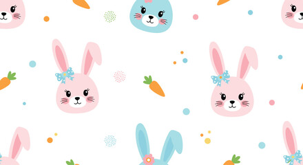 Cute little cartoon bunnies and carrots seamless pattern.