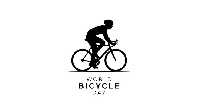 World Bicycle Day illustration with cyclist silhouette on white background.