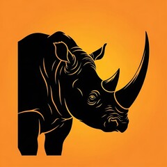 Fototapeta premium Rhino Silhouette - Powerful Wildlife Illustration on Orange Background.