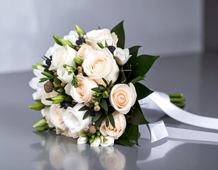 Elegant wedding bouquet of cream and white roses