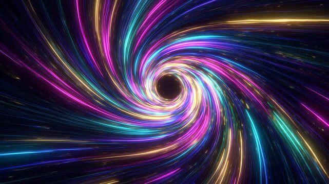 Colorful glowing vortex swirling into black hole in outer space