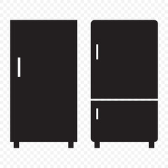 Minimalist Vector Illustration of a Black Double-Door Refrigerator on Transparent Background. EPS 10.