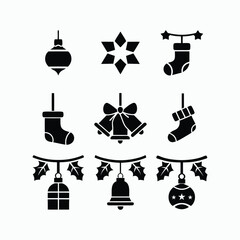 Christmas Icons Set Festive Holiday Decoration Design Vector Illustration