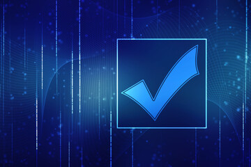 Check mark symbol in digital background, Technology abstract background, Tech Futuristic Check Mark Symbol