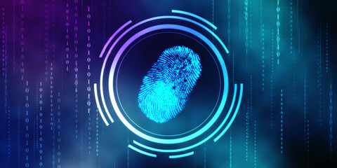 Abstract security system concept with fingerprint on technology background, Fingerprint Scanning Identification System. Biometric Authorization and Business Security Concept