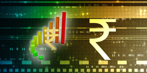 Growth of Indian stock market, Stock market graph. Abstract finance background, India Finance Background, Indian Rupee with graph on blue finance background. 3d render
