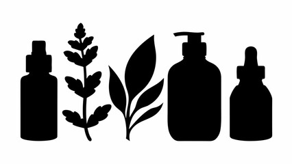 Elegant silhouette of organic skincare products with botanical accents for spa and wellness promotions