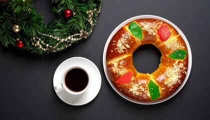 Festive Christmas bread with coffee
