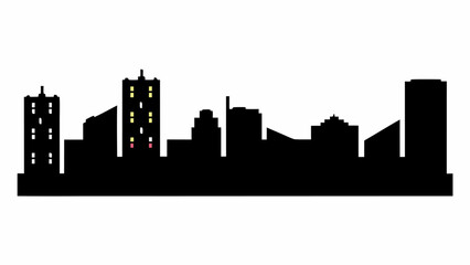 Fototapeta premium City skyline silhouette with illuminated windows, representing urban development and lifestyle