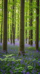 Bluebells in Woodland - A Serene Forest Scene in Spring.